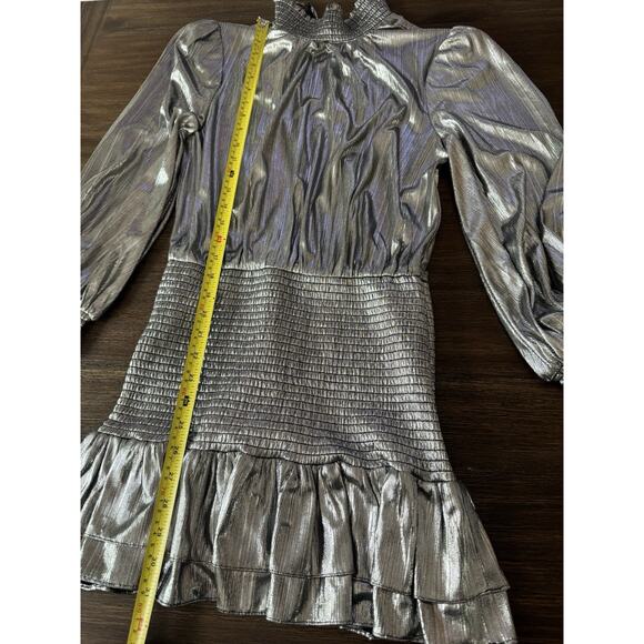 Retrofete Piper Mini Dress metallic silver Smocked Gunmetal XS party disco - Picture 7 of 12